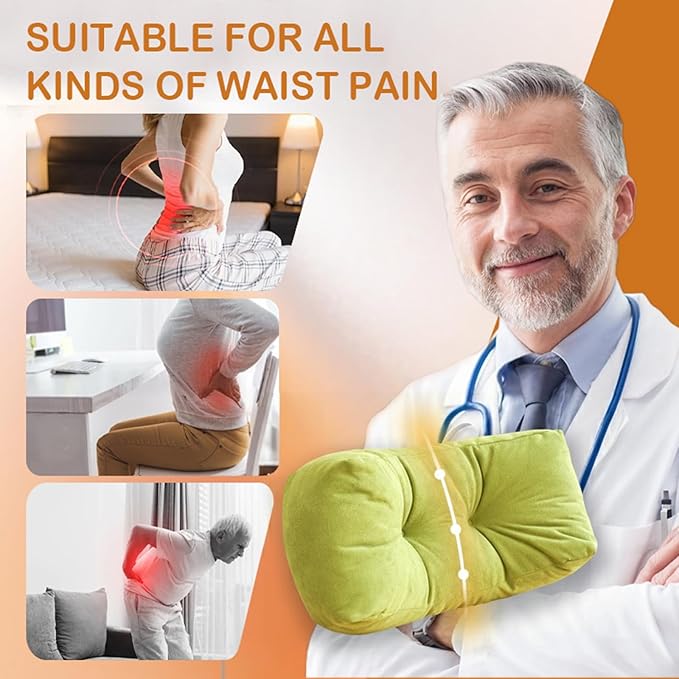 Lumbar Support Pillow Small Lower Back Pillow for Office Chair, Car Seat, and Desk Chair Ergonomic High-Elasticity Cushion for Pain Relief and Comfort on Sofa, Bed, or Travel (Green)