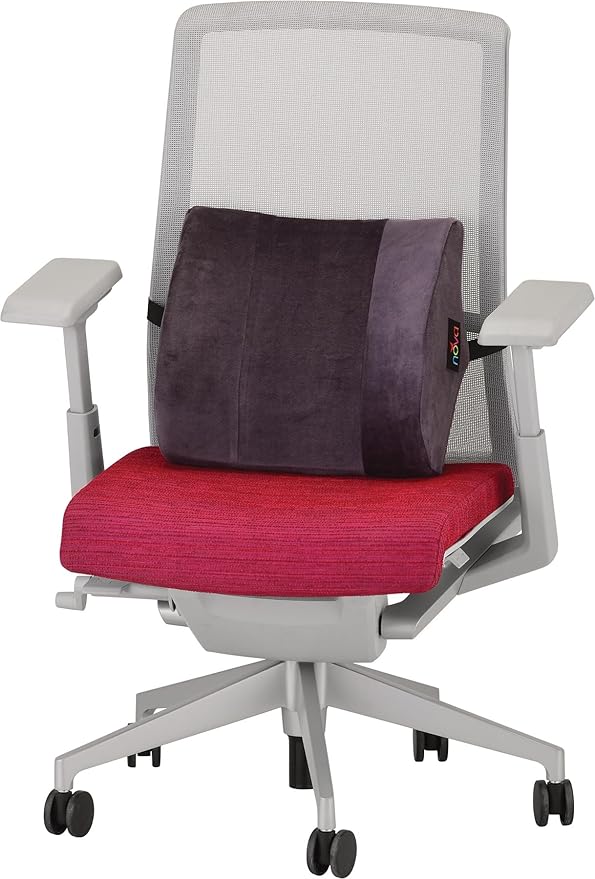 NOVA Lumbar Back Cushion – Contoured High-Density Foam Back Support Pillow for Office Chair, Car, Plane & Wheelchair, Adjustable Strap, Removable Washable Velour Cover, Charcoal Blue (14” x 13”)