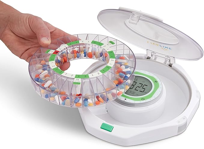 Live Fine 28-Day Automatic Pill Dispenser Frosted Lid with Upgraded LCD Display and Key Lock, Sound & Light for Prescriptions, Medication, Vitamins, Supplements & More