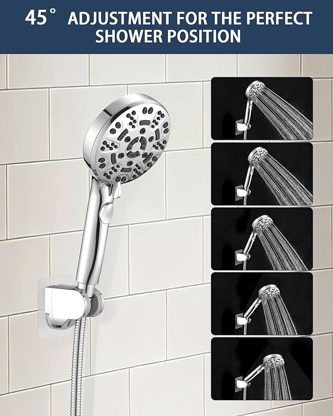 Handheld Shower Head Holder Super Strong Adhesive No Drill Adjustable Wall Mount for Hand Held Wand, Ideal for Kids, Elderly, and Short Users (Chrome)