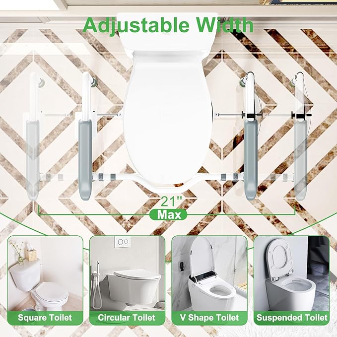 Foldable Toilet Safety Rails for Seniors, Toilet Safety Frame Height Adjustable, Heavy Duty Bathroom Rail with Armrests, Bathroom Safety for Elderly and Disabled(400LBS)