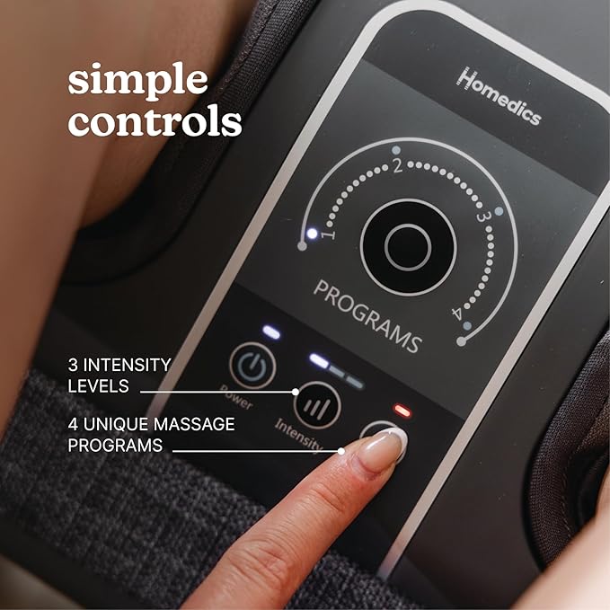 Homedics Deluxe Foot Massager & Calf Massager, Rolling & Compression Massage, Adjustable Tilt, Washable Liners, 4 Programs, 3 Intensity for Muscle Relief and Post-Workout Recovery