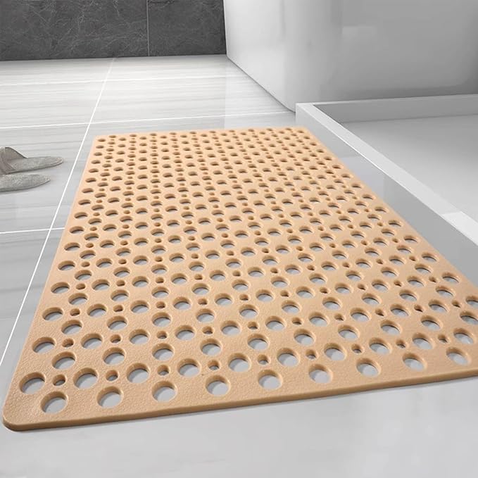 Casa and Beyond Shower Mat, Secure Shower Mats Easy to Clean, Showers Mat with Suction Cup, Washable Non-Slip Bathtub Mats for Inside Showers (Beige,27.6 * 27.6 in)