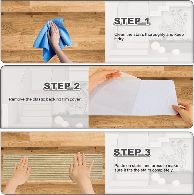 Stair Treads for Wooden Steps - Non Slip Stairs Carpet Tape Peel and Stick with Double Adhesive Tape Set of 15 Stripe- Beige
