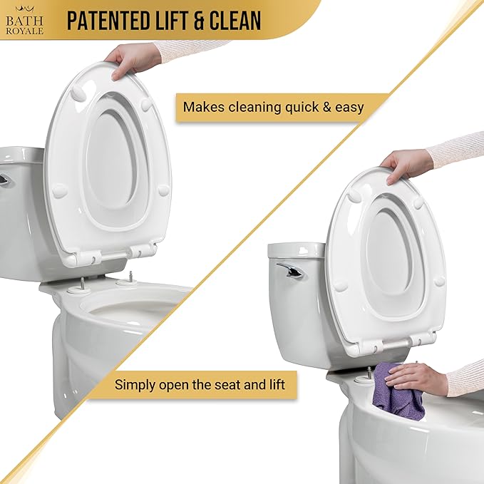 Bath Royale Elongated Toilet Seat BR501-01 Quiet Close, Stain-Resistant and Easy to Keep Clean, Heavy Duty, Fits All Toilet Brands, Executive Series -Biscuit/Linen