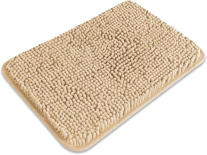 Small Bathroom Rug 12"x18" – Washable and Absorbent Bath Mat, Non Slip, Thick Soft Chenille Bath Rugs for Bathroom, Shower, Sink, Dog mat(Ivory Cream)