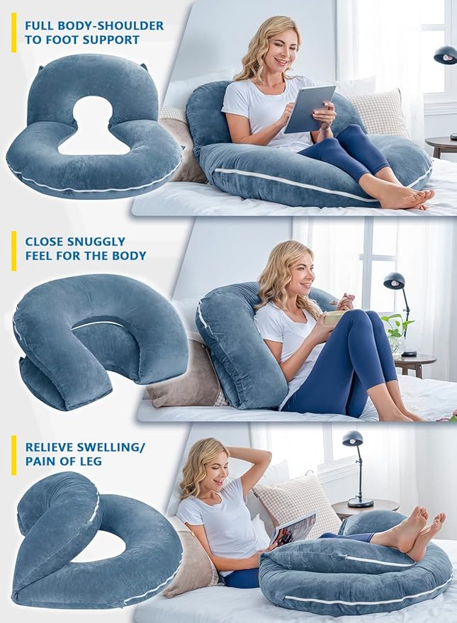 INSEN Reading Pillow, Back Pillow for Sitting in Bed for Reading, Nurse & Relax, Reading Pillow for Adults, Moms & Kids, Sit Up Pillow for Bed, Upgrade, Blue