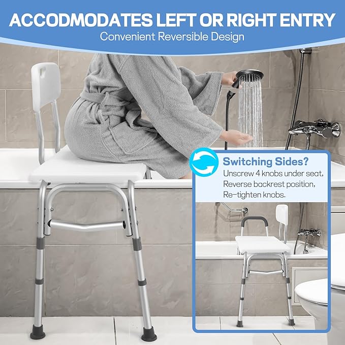 TABEKE Tub Transfer Bench for Bathtub, Tool Free Assembly Shower Chair with Backrest & Armrest, Height Adjustable Shower Bench, Shower Seat for Elderly and Disabled