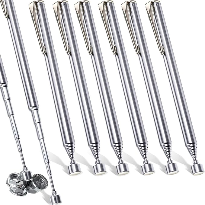 Patelai 8 Pieces Telescoping Magnetic Pick up Tool Grabbers Reacher Tools with Pocket Clip 25 Inch Telescopic Retrieving Magnet Gift for Man, Father, Mechanic, Handyman, Husband (Silver)
