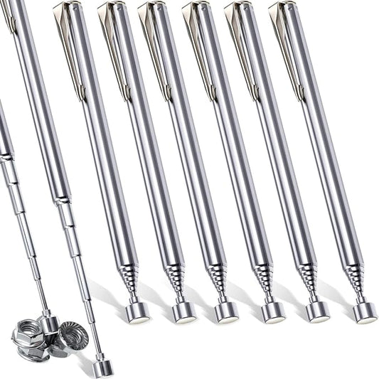 Patelai 8 Pieces Telescoping Magnetic Pick up Tool Grabbers Reacher Tools with Pocket Clip 25 Inch Telescopic Retrieving Magnet Gift for Man, Father, Mechanic, Handyman, Husband (Silver)