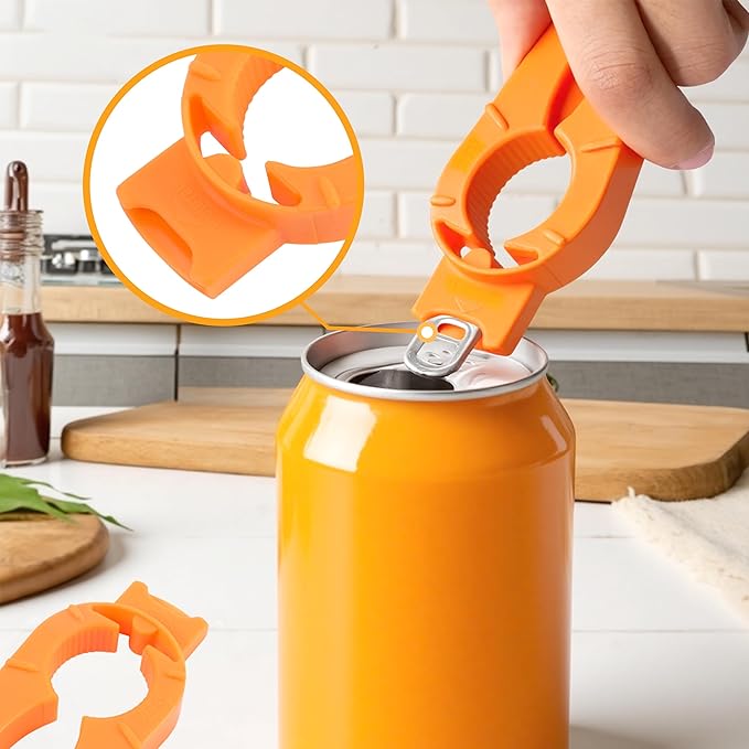 Plastic Bottle Cap Opener, 3pcs Multi Function Bottle Openers, with Magnetic Back Sticks to Fridge, Easy-Grip Lightweight for Jars Cans, Unusual Gifts for Seniors, Home Outdoor Orange