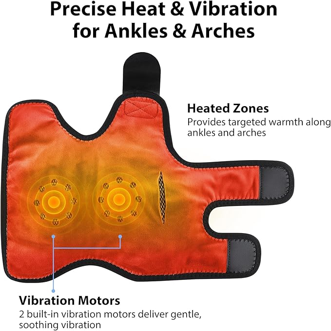 Cordless Ankle Heating Pad with Massage, Ankle Massager for Pain Relieft, Foot Massager for Neuropathy, Foot Heating Pad, 6 Heat Levels, 3 Massage Modes, Black