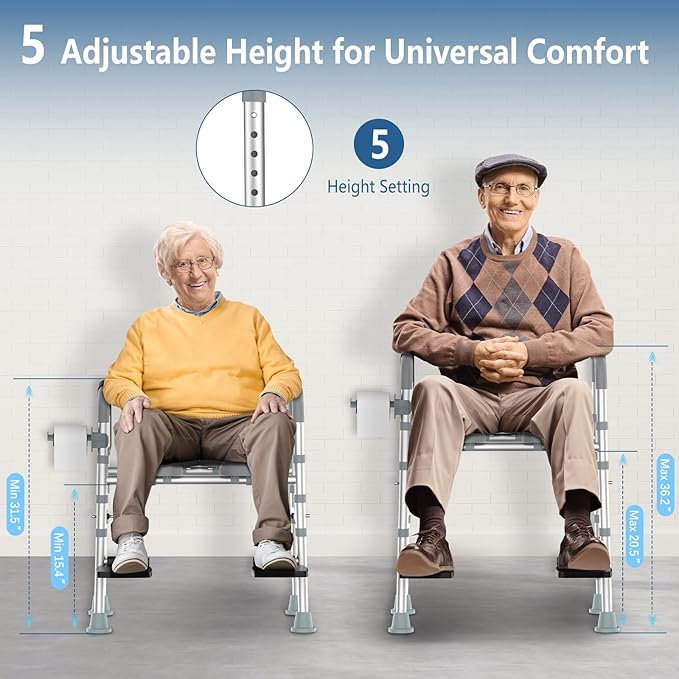 FSA&HSA Eligible Toilet Seat Risers with Footrests, Adjustable Height/Width Raised Toilet Seat with Handles, Fit Any Toilet Riser Heavy Duty Up to 500lbs, for Elderly, Handicap, Elevated, Pregnant