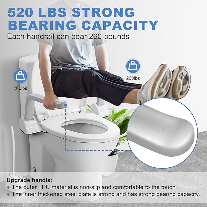 VARIPOWDER Toilet Safety Rails with Non-Slip Handles (520lbs), Upgraded Toilet Safety Frame for Senior, Heavy-Duty Bathroom Support for Standing Aid, Aging in Place Toilet Handles for Elderly