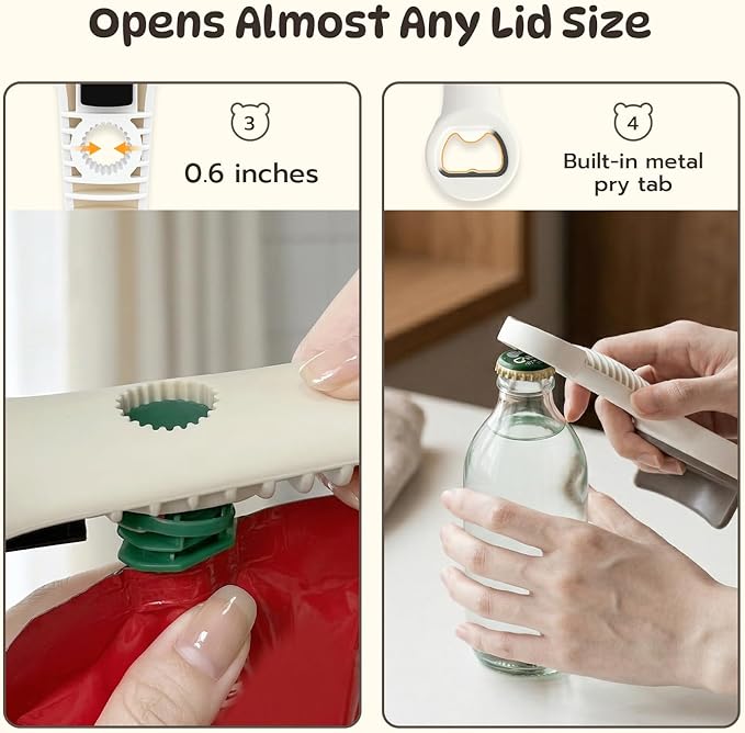 Mcbazel 4-in-1 Adjustable Jar Opener for Seniors with Weak Hands, Lightweight ABS & Stainless Steel Teeth Bottle Opener, Multi-Functional Lid Remover for 0.6"-3.5" Caps & Beer Bottles