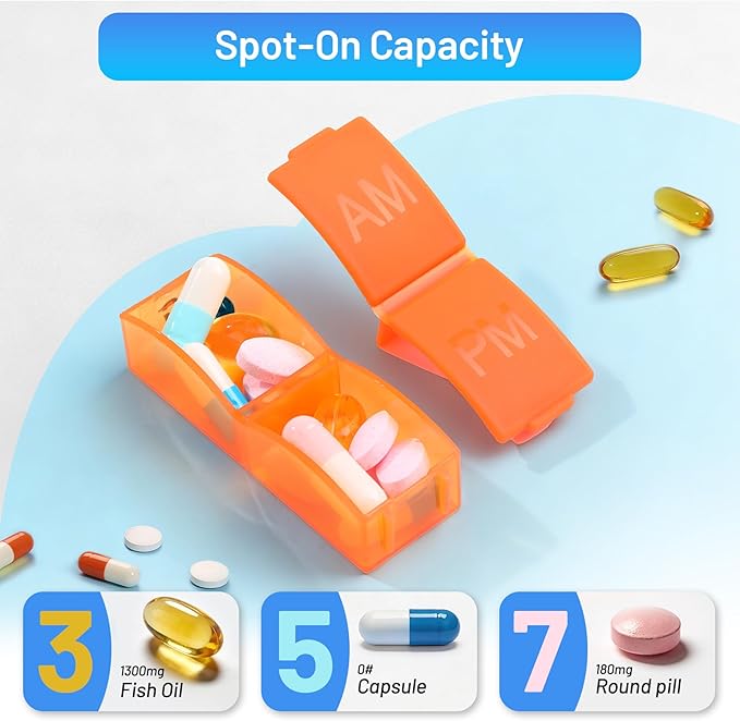 CAidRE Ultra-Compact Monthly Pill Organizer AM PM, 31 Day Pill Box 2 Times a Day for Small Pills, Portable Travel Vitamin Case with Detachable Daily Compartments, DIY Number Labels, Frosted Matte