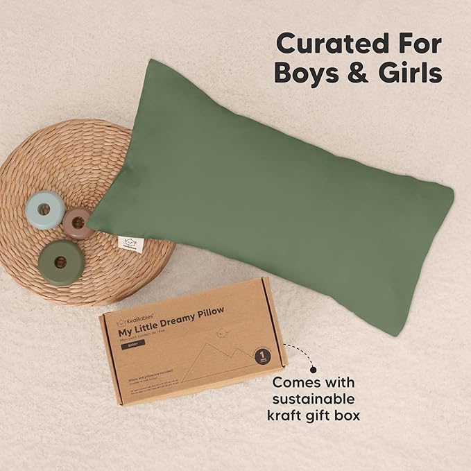 Toddler Pillow with Pillowcase - 10x18 My Little Dreamy Kids Travel Bed Pillows for Sleeping, Organic Cotton Small Pillowcase, Soft & Breathable, Machine Washable, Toddlers 2-5 years old(Jungle Green)