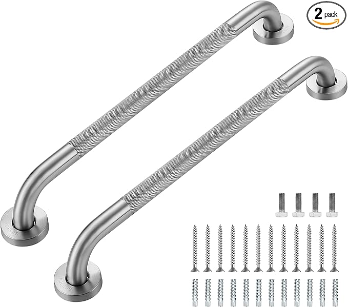 Grab Bars for Shower, 2 Pack 20-Inch Anti Slip Shower Handles for Elderly, Stainless Steel Handicap Grab Bars for Bathroom, Toilet (Brushed Nickel, 1" Diameter)