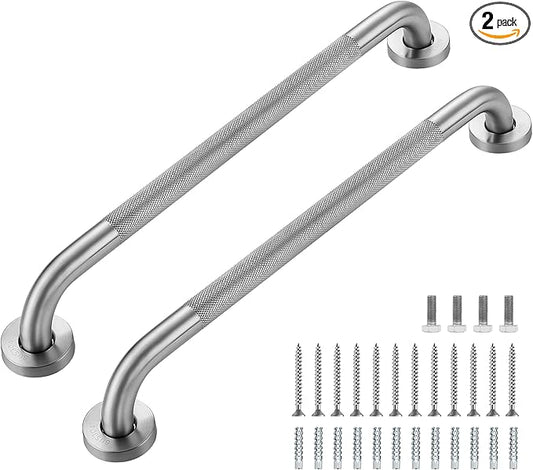 Grab Bars for Shower, 2 Pack 20-Inch Anti Slip Shower Handles for Elderly, Stainless Steel Handicap Grab Bars for Bathroom, Toilet (Brushed Nickel, 1" Diameter)