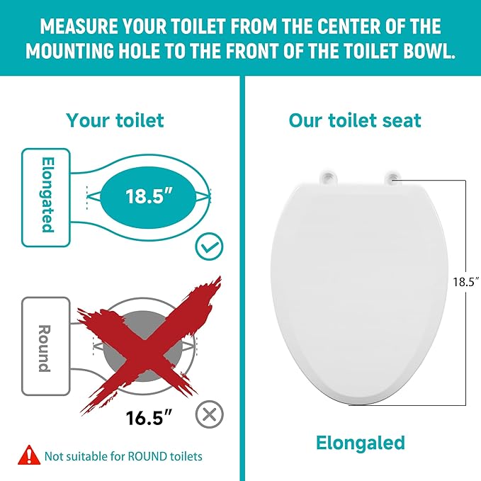 Elongated Toilet Seat Risers for Seniors, 2.5 Inch Elevated Toilet Seat with Slow Close, Non-Slip Raised Toilet Seat, 18.5" Fit for Elongated Toilet, White