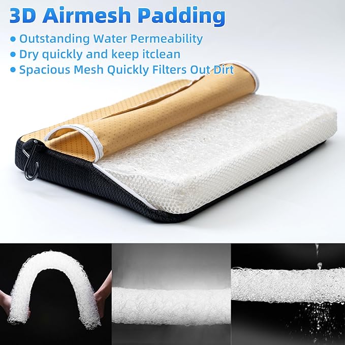 Shower Seat Cushion with Non-Slip Silicone Bottom, Bathtub Cushion for Transfer Benches,Washable 3D Mesh Bathtub Seat Cushion Mat with Hook,Quick Drying Bathtub Chair Pad for Elderly (Black)