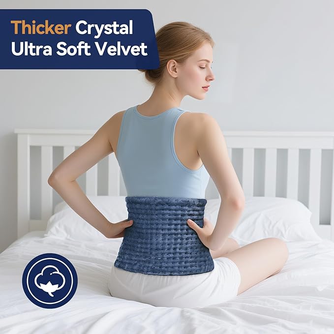 Heating Pad for Back Pain Relief, 24"x12" Electric Heat Pad for Neck, Shoulders, Cramps, Menstrual Pain, 9 Heat Settings & 4 Auto-Off Timers, Soft Flannel, 10FT Cord (Blue)