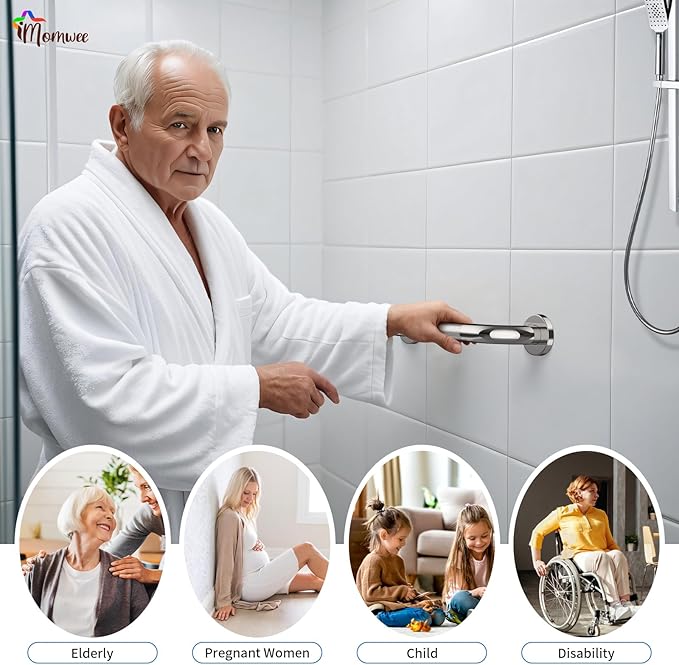 2 Pack Chrome Grab Bar 12 Inch, iMomwee Stainless Steel Non-Slip Shower Grab Bar W/Knurled Grip, Safety Bathroom Handrail, Balance Support Bar Toilet Bathtub Assist Handle for Elderly Senior Disabled