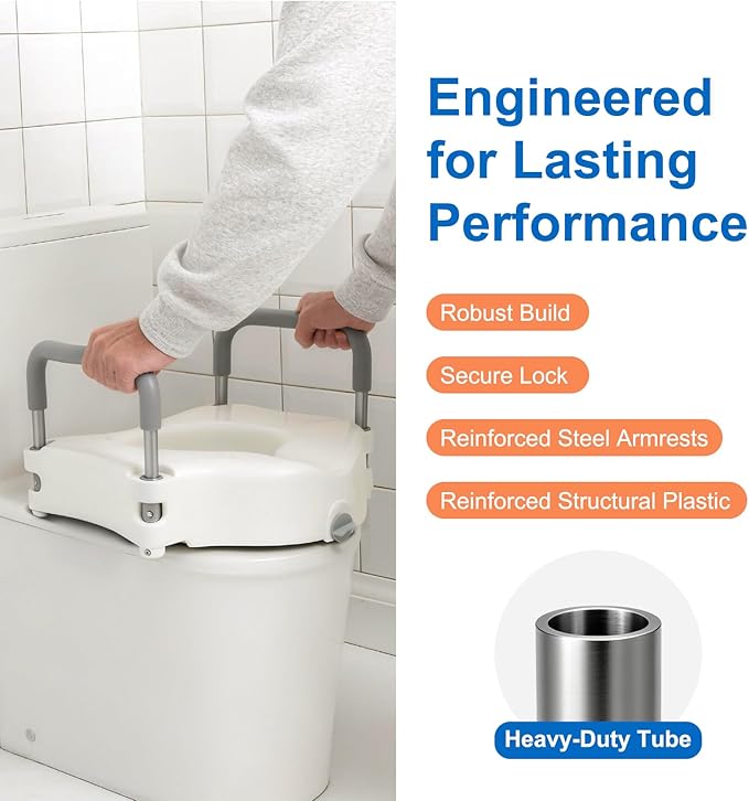 5" Raised Toilet Seat with Removable Padded Handles, Toilet Seat Riser Fit for Seniors, Elevated Toilet Seat & Durable Construction & Secure Locking