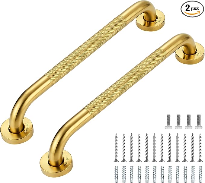 Grab Bars for Shower, 2 Pack 16-Inch Anti Slip Shower Handles for Elderly, Safety Shower Grab Bar, Stainless Steel Handicap Grab Bars for Bathroom,Toilet (Gold, 1" Diameter)