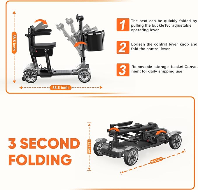 OUBA Mobility Scooter for Seniors, 38LBS 4 Wheels Mobility Scooter with LCD Display, 350LBS Capacity, Airline Approved, Lightweight Motorized Mobility Scooters for 30Miles Travel Range (Silver)