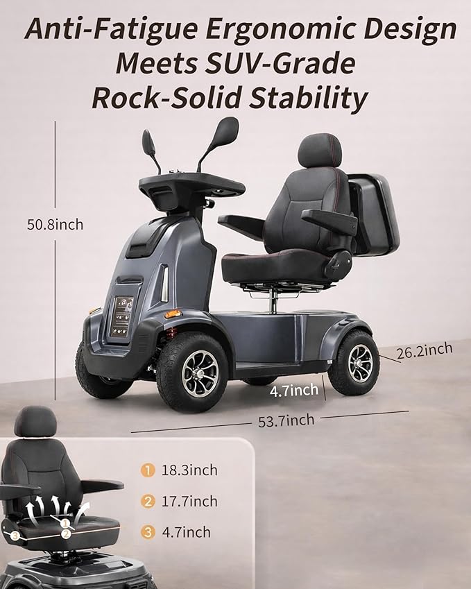 Ecomobi All-Terrain Heavy Duty Mobility Scooter for Seniors & Adults, 1000W Powerful Motor, 550 lbs Weight Capacity, 32 Mile Extended Range, 9 MPH, 13” Pneumatic Tires, Full Suspension, FDA Cleared