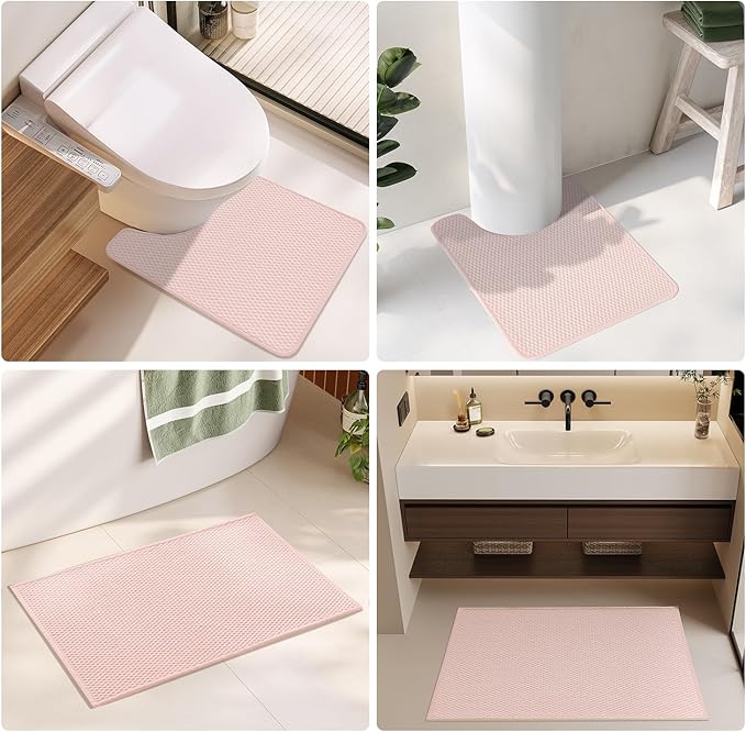 TYUU Small Bathroom Rugs, Non Slip Washable Bath Rugs Super Absorbent Bathroom Rug Thin Quick Dry Low Pile Bath Mats, Pink 12"x12"