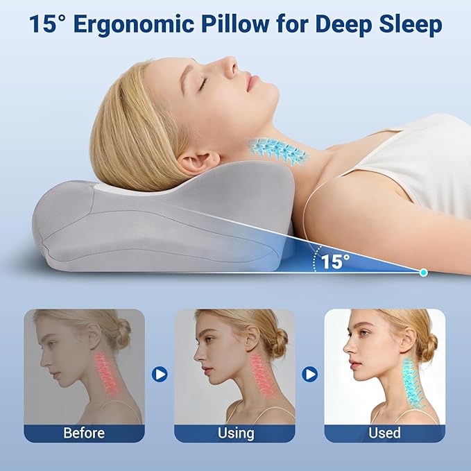 kingotto Cervical Neck Pillow for Pain Relief - Dual Height Adjustable & Ear Relief Design, Ergonomic Memory Foam Contour Pillow with Cooling Pillowcase, Side Sleeper for Back & Stomach Sleepers