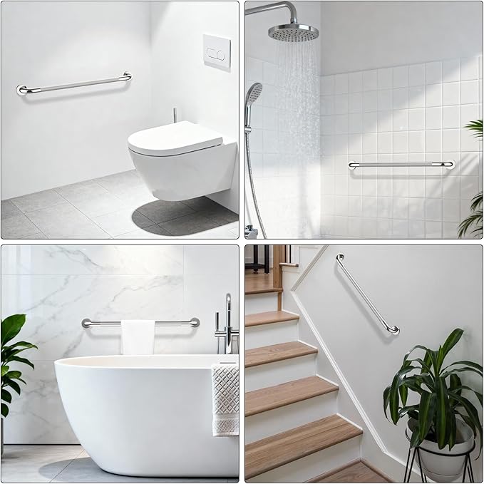 Polished Chrome Grab Bar 32 Inch, iHansee Anti-Slip Bathroom Grab Bar w/Knurled Grip, Stainless Steel Safety Handrail for Toilet Bathtub, Wall Mounted Shower Handle Handicap Bars for Senior Elderly