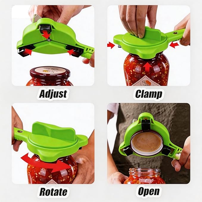 Multi Functional Jar Opener & Bottle Opener with Bonus Non-Slip Grip Cover, Effortless Lid Remover for Seniors, Weak Hands & Women, Kitchen Gadget