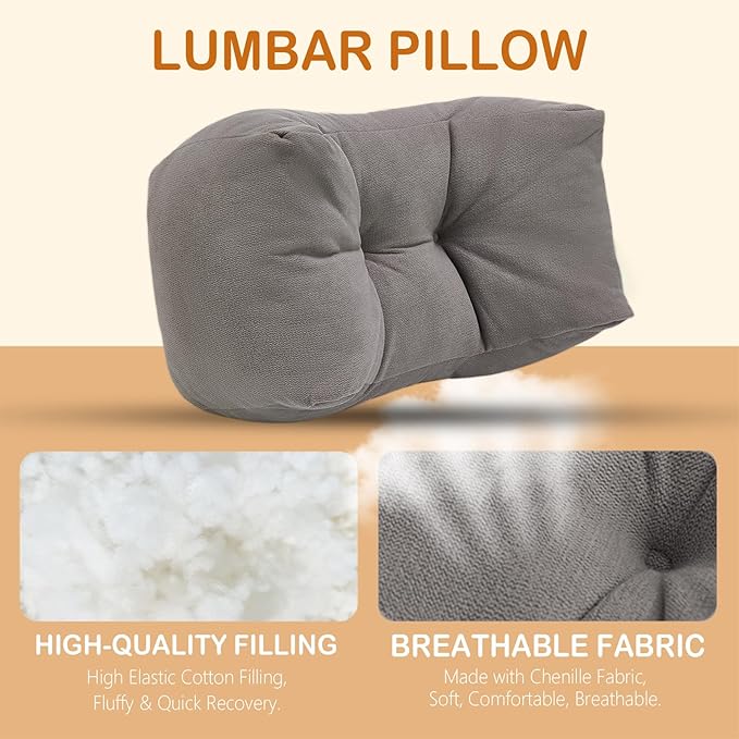 Lumbar Support Pillow Small Lower Back Pillow for Office Chair, Car Seat, and Desk Chair Ergonomic High-Elasticity Cushion for Pain Relief and Comfort on Sofa, Bed, or Travel (Gray)