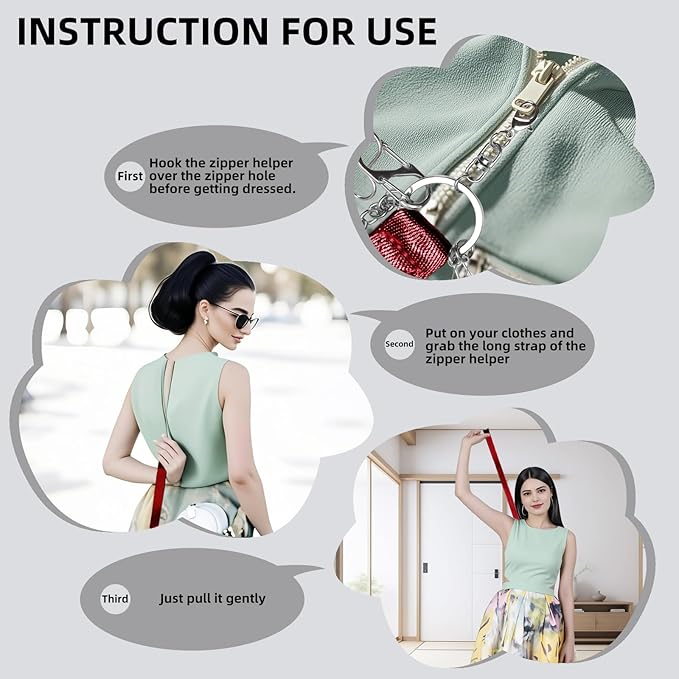Lenporl Zipper Helper Pull for Dresses with 5 Hooks and Reinforced Design Zipper Helper with Detachable Clip Includes Bonus Metal Chain for Seniors and Pregnant Women (Claret)