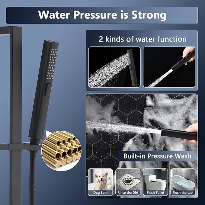 Handheld Shower Head with Slide Bar Combo, 27.5-Inch Adjustable Height Slide Bar, High Perssure Handheld Shower Head with 6.6ft Extra Long Hose, Brass Wall Supply Elbow, Matte Black