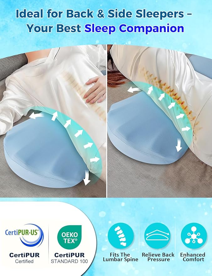 Fledano Lumbar Support Pillow for Bed – Memory Foam Lower Back Pain Relief Pillow for Sleeping, Ergonomic Lumbar Pillow for Side & Back Sleepers, Sciatica & Hip Pain Relief, Washable Cooling Cover