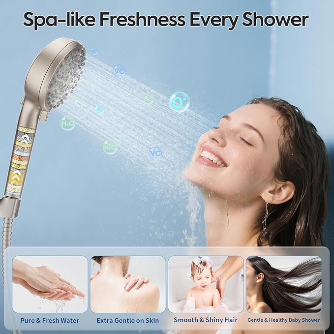 Filtered Shower Head with Handheld – High Pressure Hand Held Shower Head for Hard Water with Filters, 79" Long Hose & Powerful Wide Fan Spray, Removes Chlorine and Impurities (Brushed Nickel)