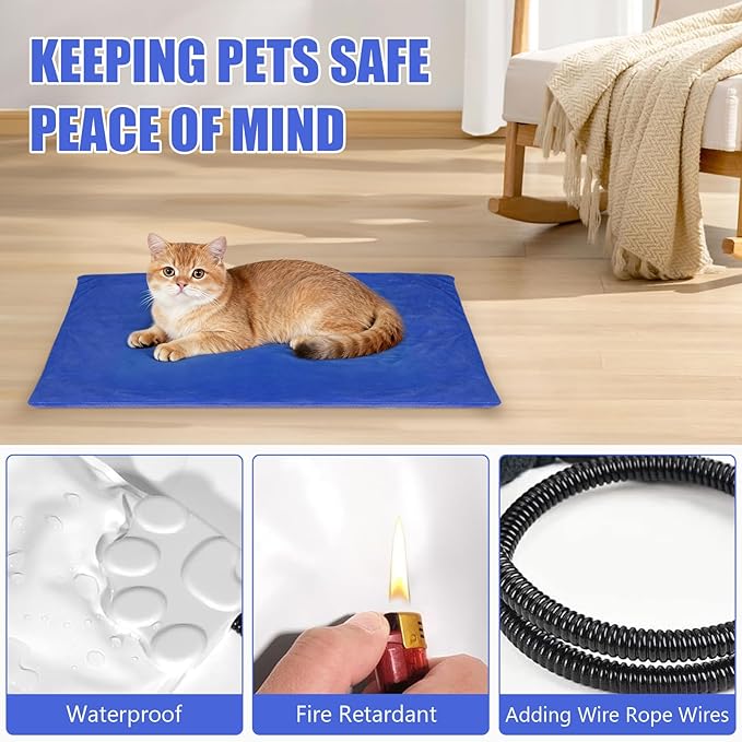 RIOGOO Pet Heating Pad, Electric Heating Pad for Dogs and Cats with Timer, 6 Level Adjustable Temperature Dog Heated Blanket (Blue, S: 20‘’x15‘’)