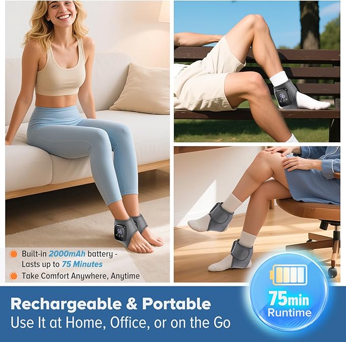 2 Pack Cordless Ankle Massager for Pain Relief, Ankle Heating Pad with Massage, HSA Eligible FSA, Foot Massager for Neuropathy, Heated Foot Massager, Foot Ankle Massager, Gray
