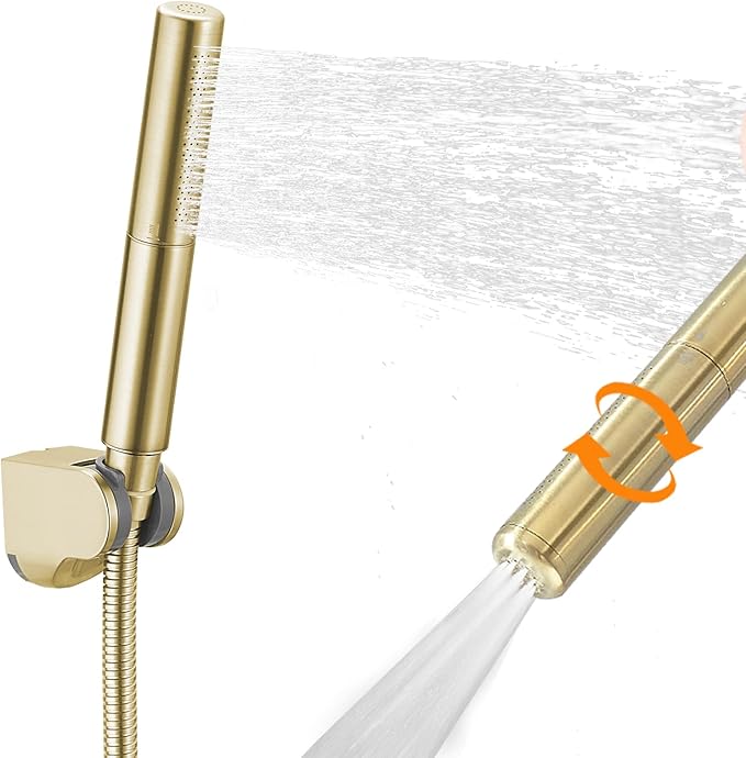 BESy Brass 2 In 1 Function Handheld Shower Head Set High Pressure 7 Inch Shower Head High Flow Hand Shower Wand with 59 Inch Hose, Bracket, Brushed Gold