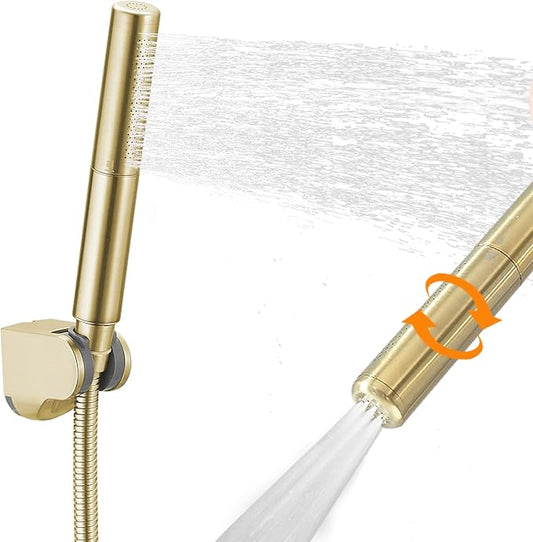 BESy Brass 2 In 1 Function Handheld Shower Head Set High Pressure 7 Inch Shower Head High Flow Hand Shower Wand with 59 Inch Hose, Bracket, Brushed Gold