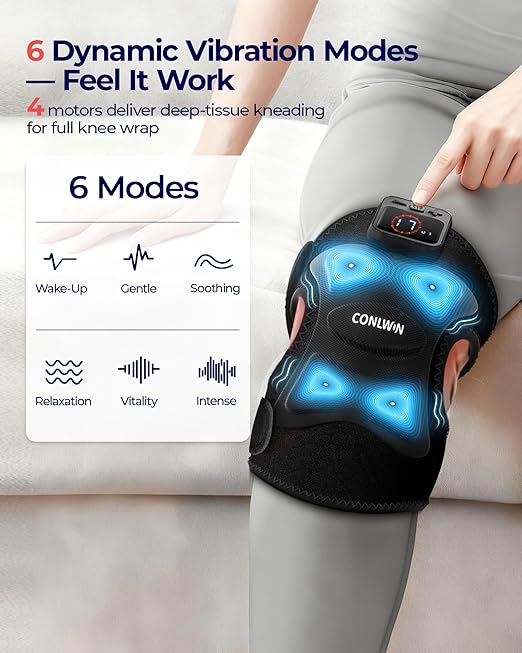 4-in-1 Cordless Knee Massager with Heat and Red Light Therapy for Knees, 6 Vibration & 4 Pulses Knee Pain Relief Device for Shoulder Elbow, Perfect for Women Men Seniors
