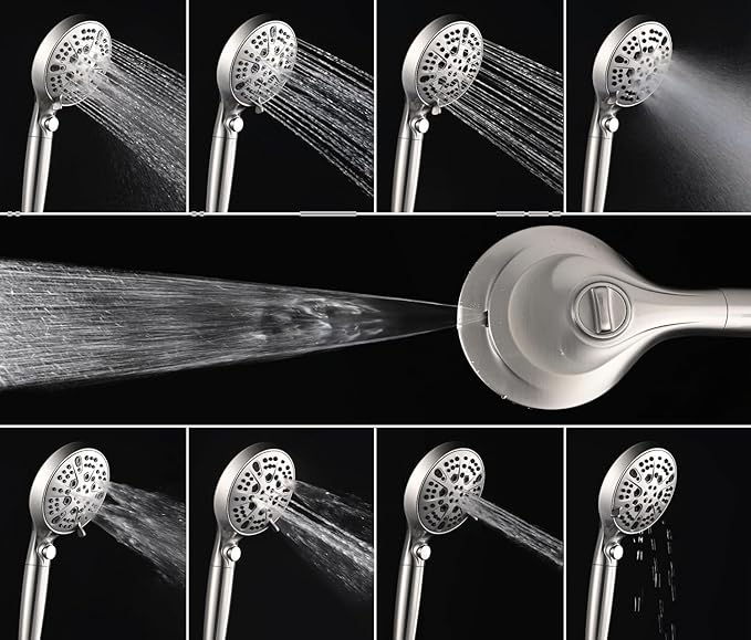 INAVAMZ Nickel 2.5GPM Shower Head with Handheld High Pressure: 10” Rainfall Shower Head & HandHeld Shower Head, 9 Spray Settings Detachable Shower Head with ON/OFF Switch and 15-Stage Filter