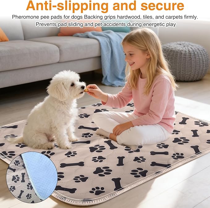 Puppy Pee Pads for Dogs,Upgraded Reusable Puppy Pads with Pheromones,Washable Pet Pads for Dogs & Cats,Durable Leak-Proof & Anti-Slip Pet Training Pads for Home & Travel (Brown-Large)