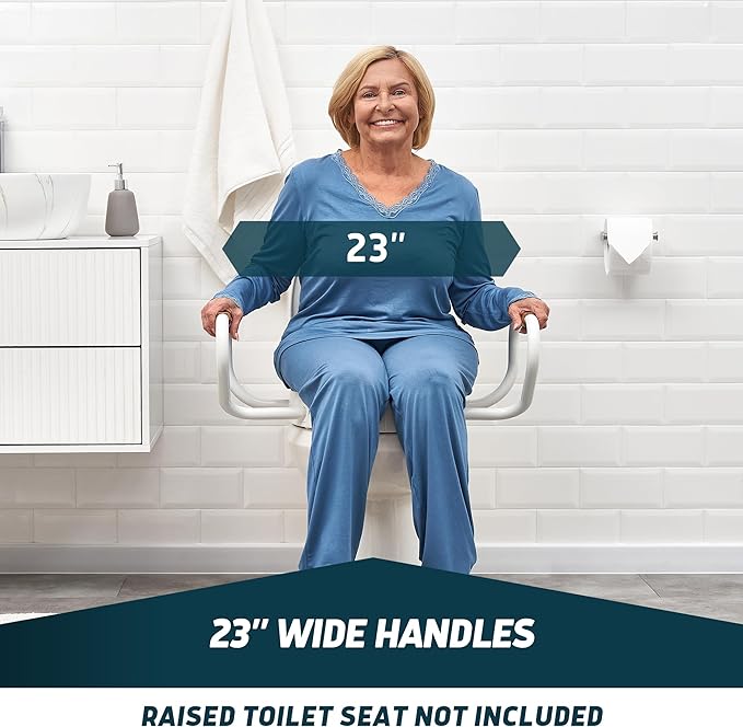 Lunderg 23" Handrails for Elongated Raised Toilet Seat - Raised Toilet Seat Not Included - Extra Sitting Space