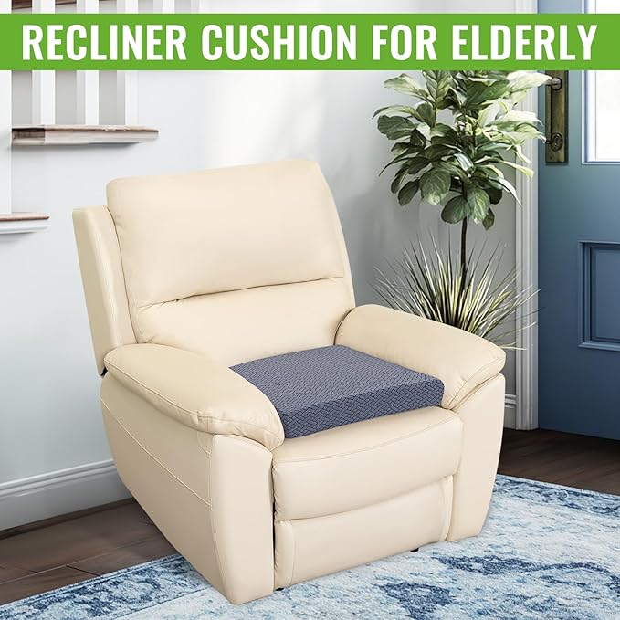 Recliner Cushions for Long Sitting Foam Seat Cushion Soft Tufted Layer for Elderly Seniors, Recliner Chair, Floor Pillow, Office Chair, Car, No Pressure on Thighs, 20X20X3 Inch - Blue-Gray