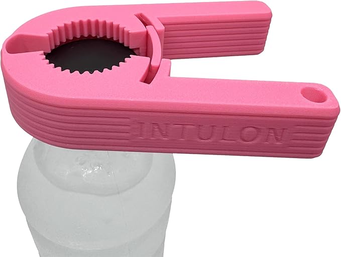 Intulon V7 Water Bottle Opener for Seniors Ergonomic Design Weak Hands Arthritis Friendly Twist Cap Remover Kitchen Gadget Handy Lightweight Utensil (Pink)